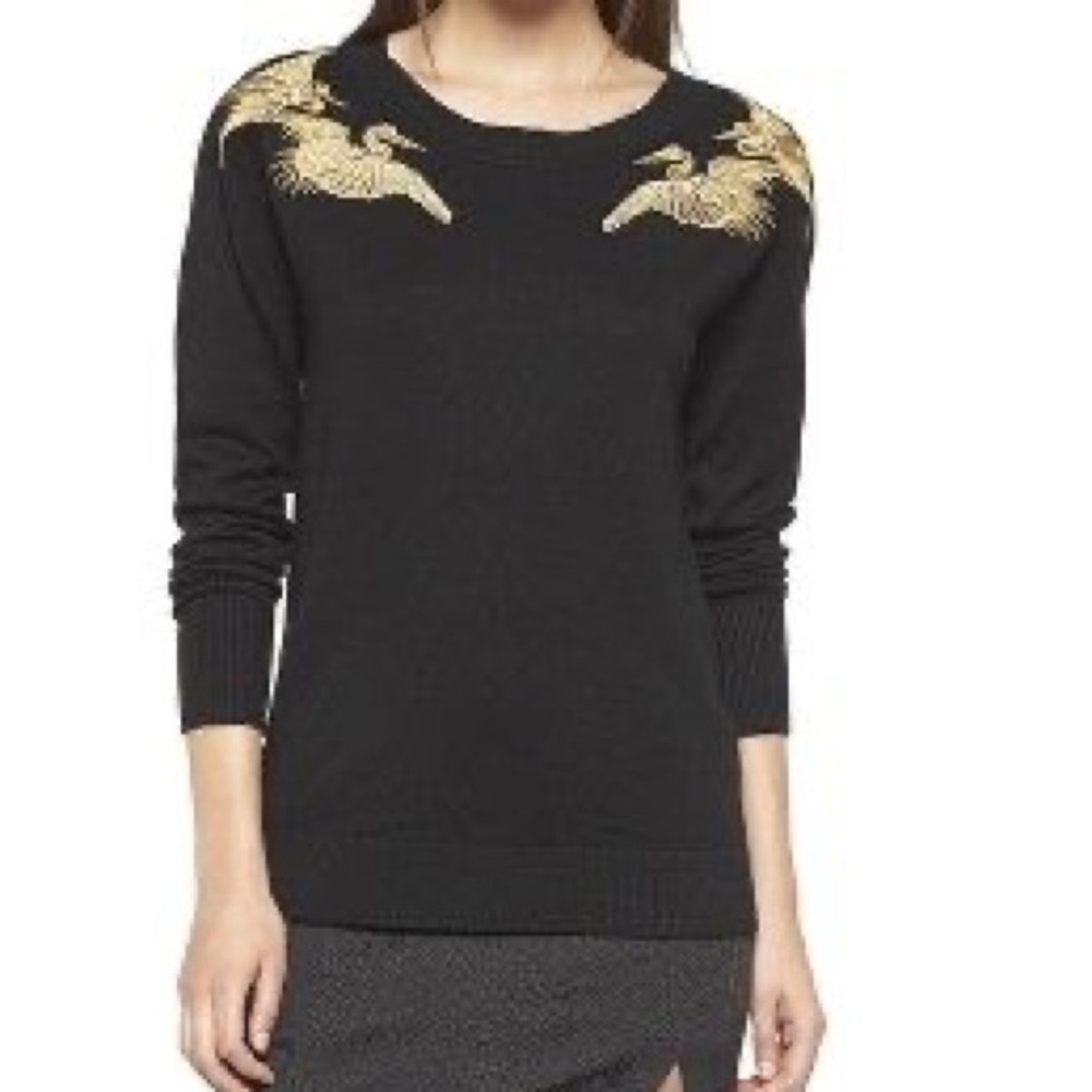 ALTUZARRA Black Knit Gold Crane Embroidered Sweater